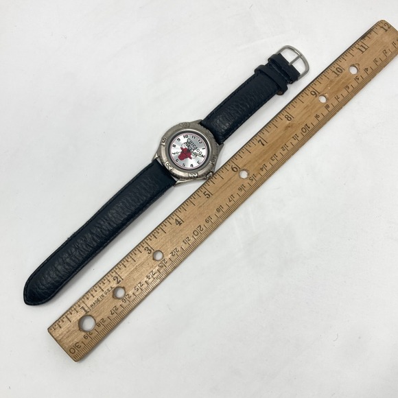 Vtg Chicago Bulls NBA Watch Men Silver Tone 38mm Leather Band New Battery 1998 - Picture 14 of 15